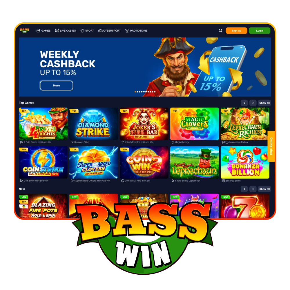 Basswin Casino Homepage Interface
